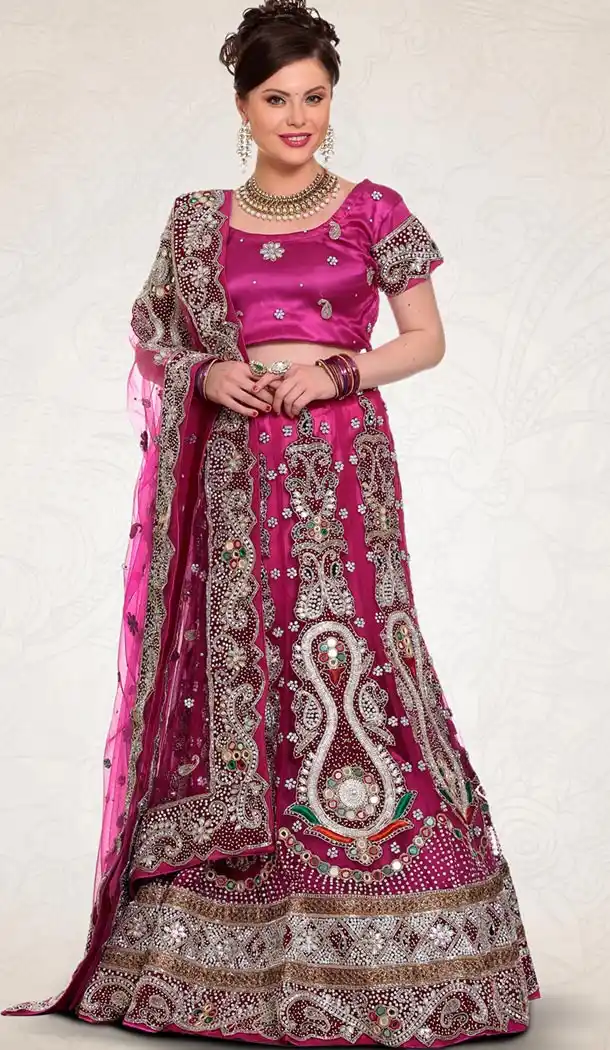 Fuchsia Color Net Indian Designer Bridal Wedding Stitched Lehengas with Dupatta | FH440869631