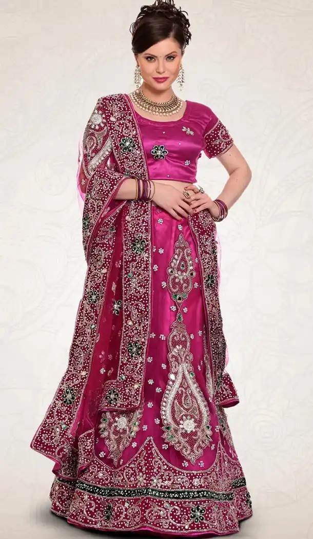 Magenta Color Net Indian Designer Bridal Wedding Stitched Lehengas with Dupatta | FH440969634