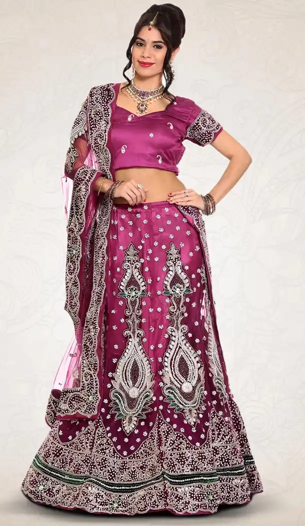 Magenta Color Net Indian Designer Bridal Wedding Stitched Lehengas with Dupatta | FH440969635