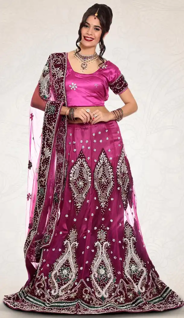 Magenta Color Net Indian Designer Bridal Wedding Stitched Lehengas with Dupatta | FH440969636