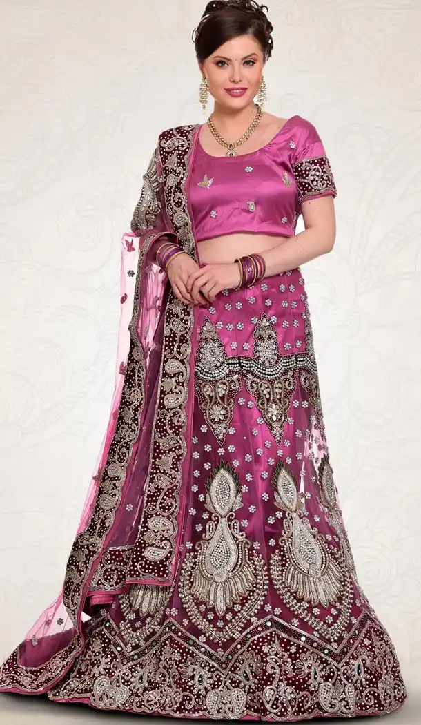 Magenta Color Net Indian Designer Bridal Wedding Stitched Lehengas with Dupatta | FH440969637