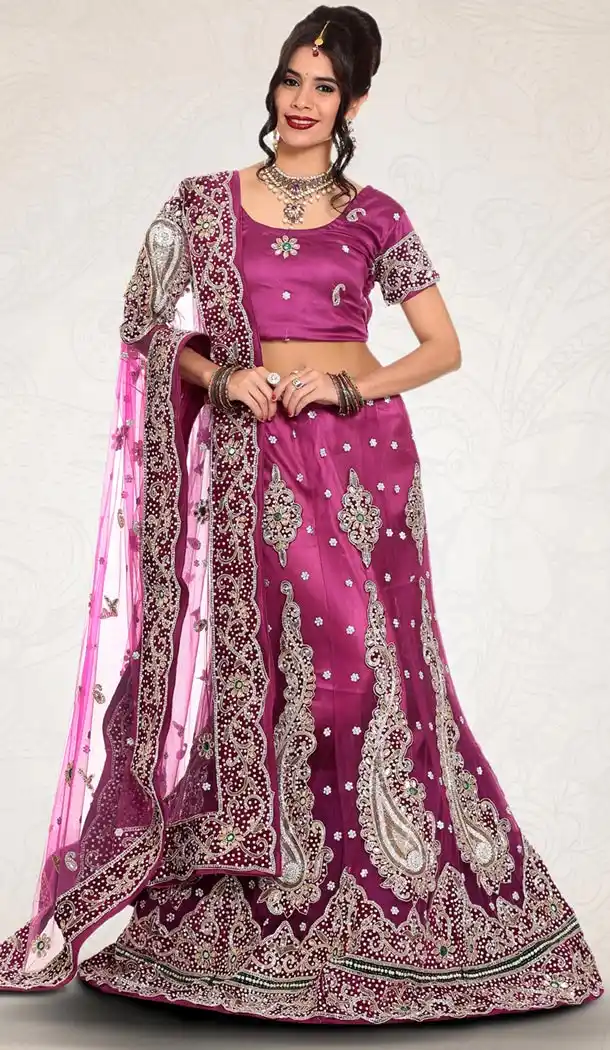Magenta Color Net Indian Designer Bridal Wedding Stitched Lehengas with Dupatta | FH440969638