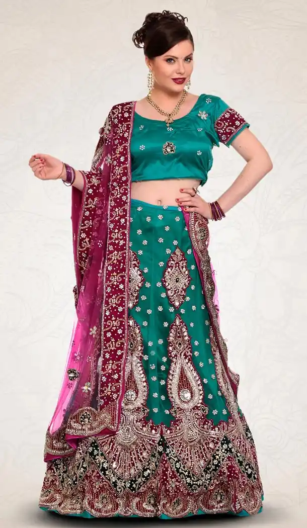 Emerald Color Net Indian Designer Bridal Wedding Stitched Lehengas with Dupatta | FH440969639