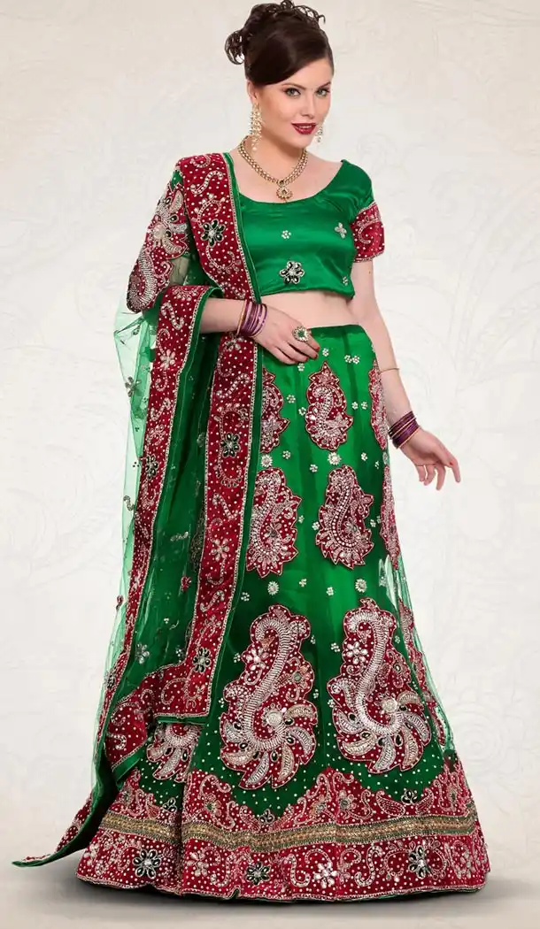 Lime Green Color Net Indian Designer Bridal Wedding Stitched Lehengas with Dupatta | FH440969641