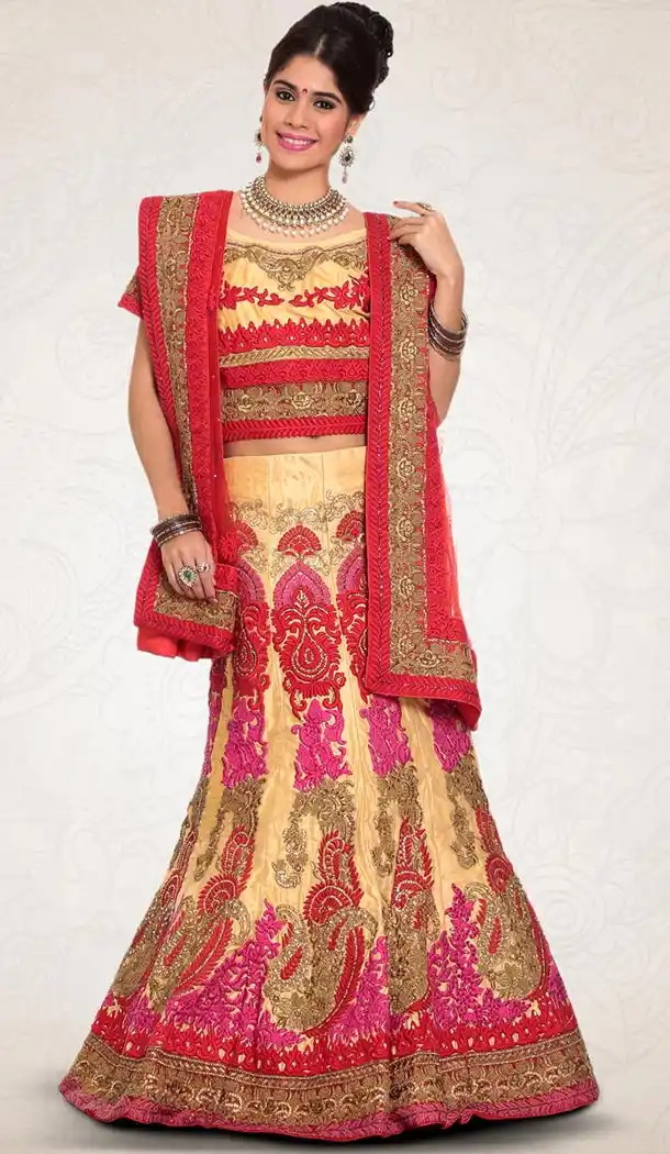 Beige Color Net Indian Designer Bridal Wedding Stitched Lehengas with Dupatta | FH440969648
