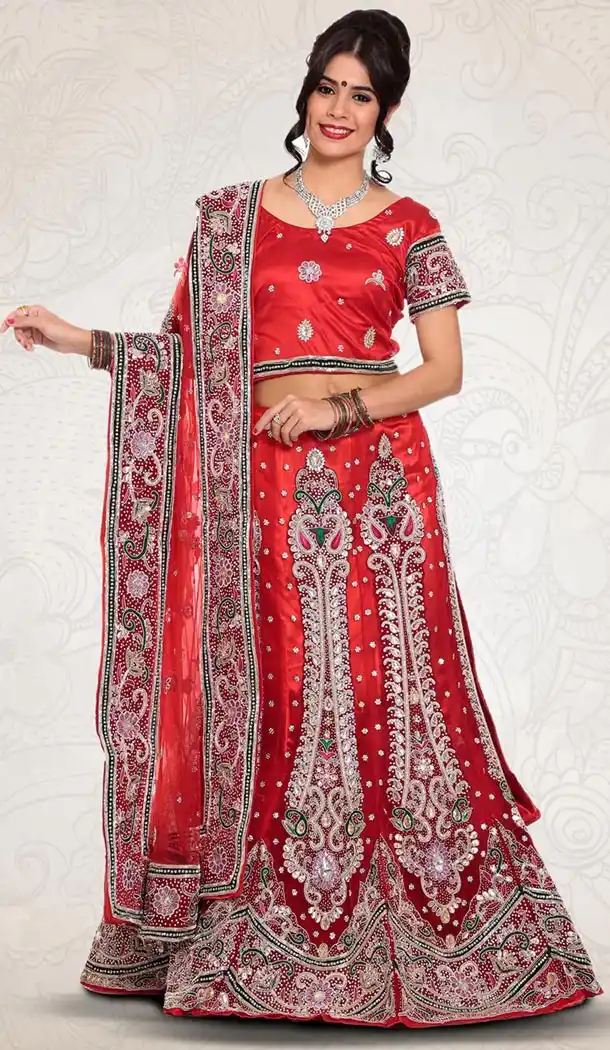 Deep Scarlet Color Net Indian Designer Bridal Wedding Stitched Lehengas with Dupatta | FH441069652