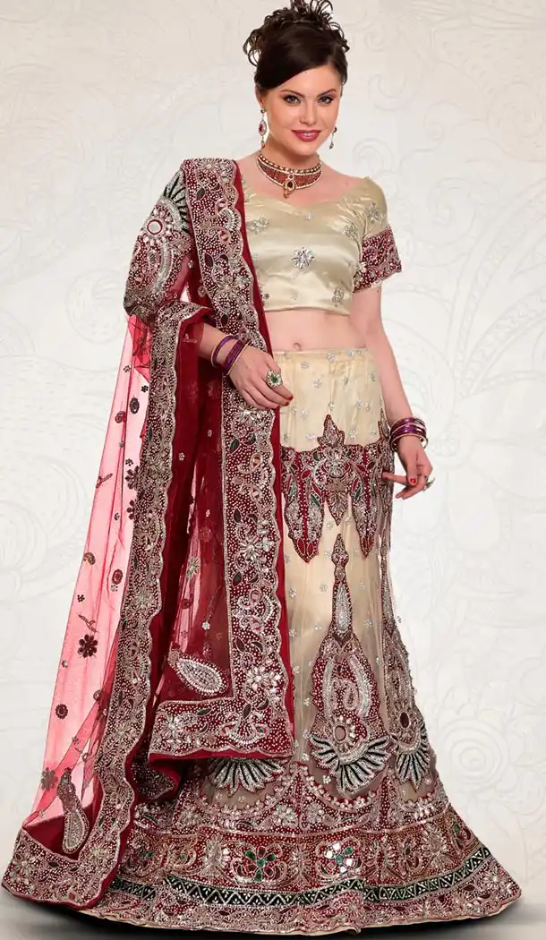 Beige Color Net Indian Designer Bridal Wedding Stitched Lehengas with Dupatta | FH441069655