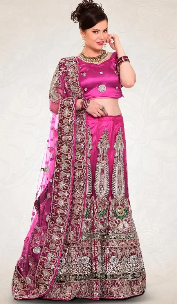 Deep Pink Color Net Indian Designer Bridal Wedding Stitched Lehengas with Dupatta | FH441069656