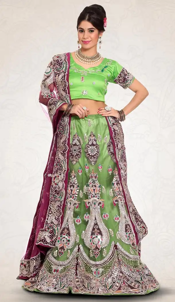 Parrot Green Color Net Indian Designer Bridal Wedding Stitched Lehengas with Dupatta | FH441069661