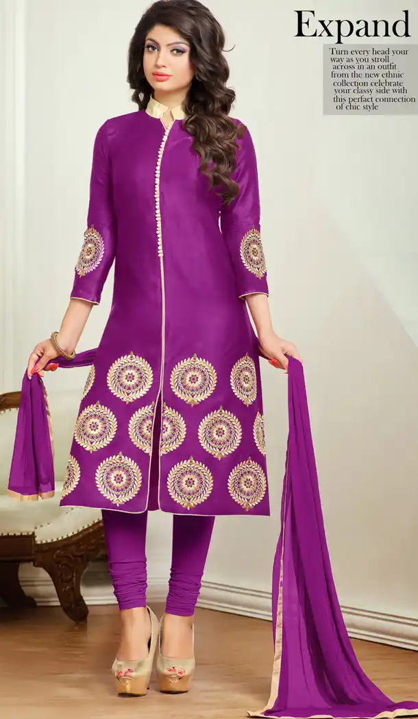 Cotton Fabric Purple Office Wear Formal Stitched Churidar Suits with Dupatta | FH441169665