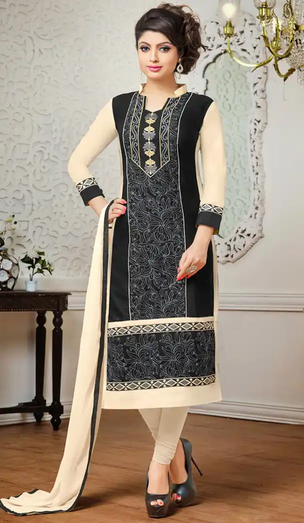 Cotton Fabric Black Office Wear Formal Stitched Churidar Suits with Dupatta | FH441169669