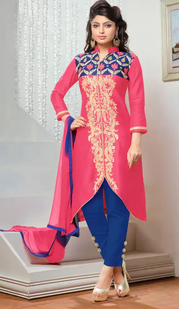 Cotton Fabric Salmon Office Wear Formal Stitched Churidar Suits with Dupatta | FH441169672