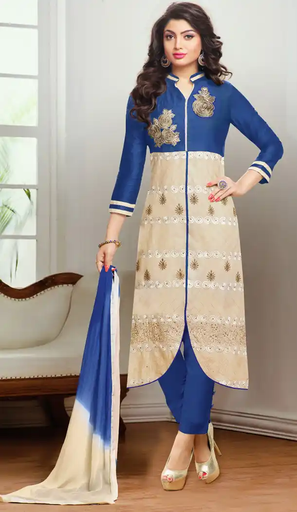 Cotton Fabric Navy Blue Office Wear Formal Stitched Churidar Suits with Dupatta | FH441169674