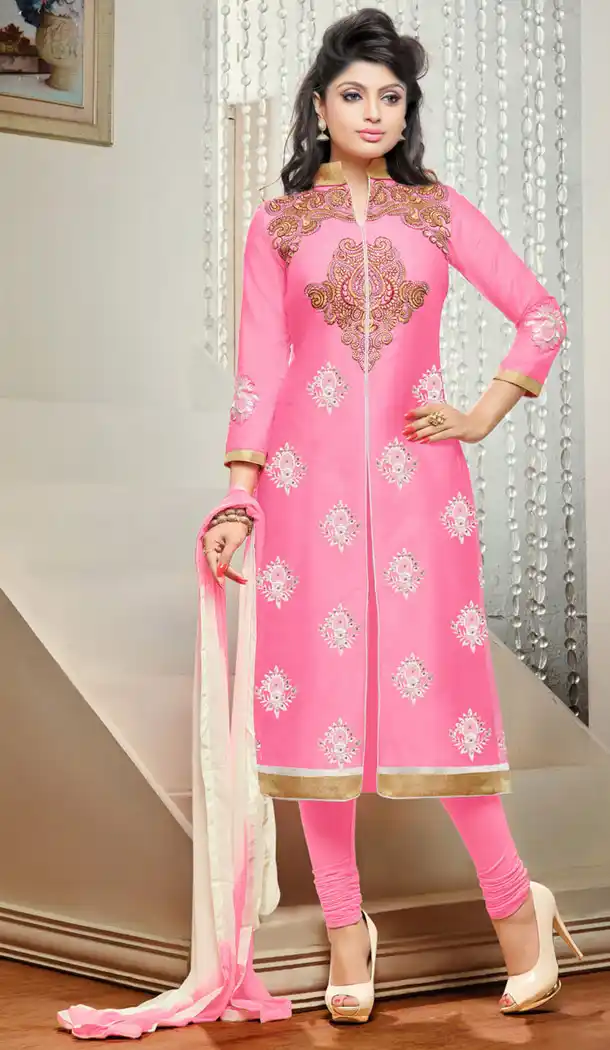Cotton Fabric Salmon Office Wear Formal Stitched Churidar Suits with Dupatta | FH441169675