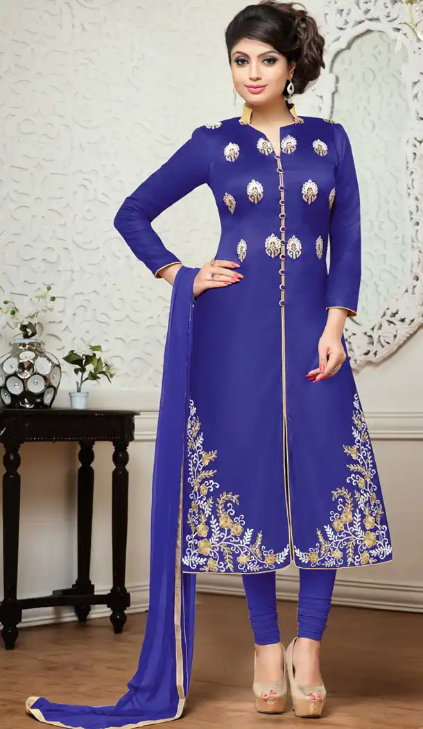 Cotton Fabric Blue Office Wear Formal Stitched Churidar Suits with Dupatta | FH441169676