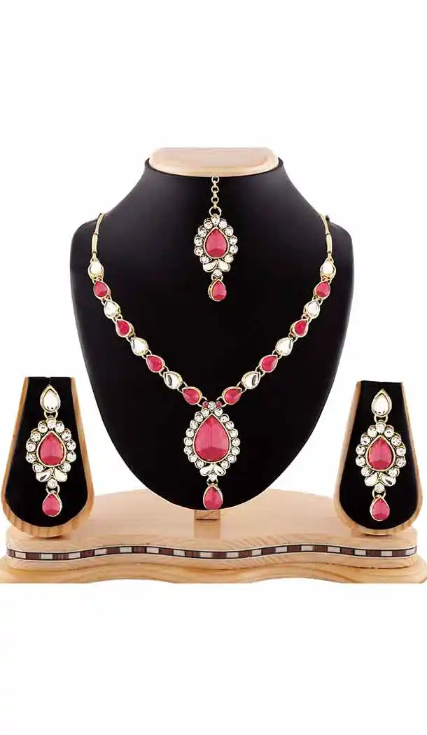 Pink,White Color Australian Stones Work Imitation Fashion Jewelry Necklaces Set | FH441369689