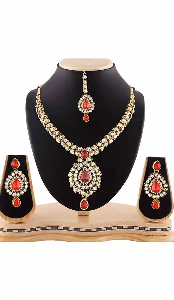Red,White Color Australian Stones and Kundan Work Imitation Fashion Jewelry Necklaces | FH441369690
