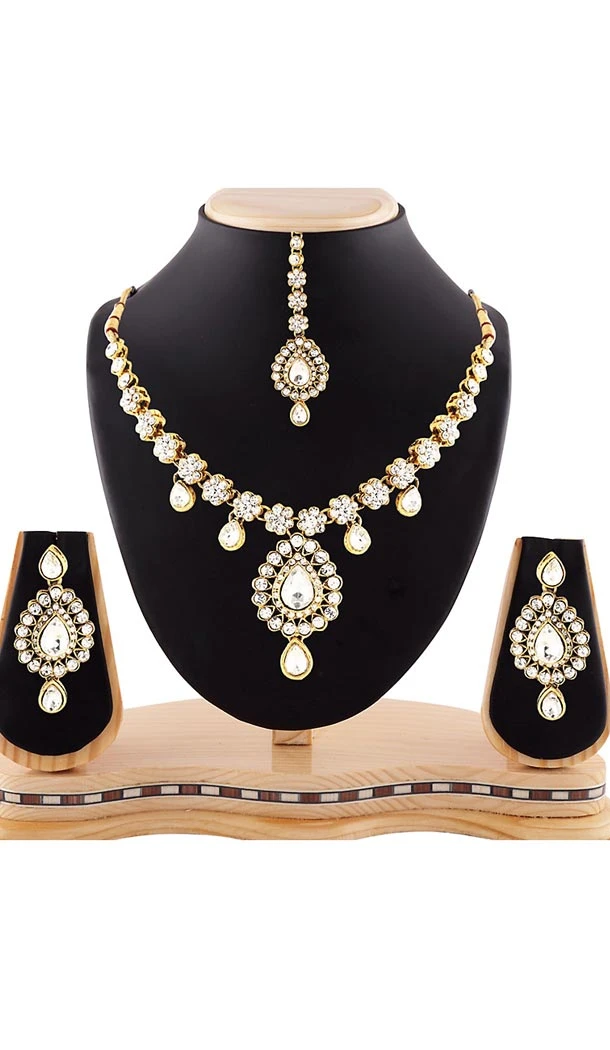 White Color Kundan Stones Work Precious Fashion Jewelry Necklaces | FH441469697