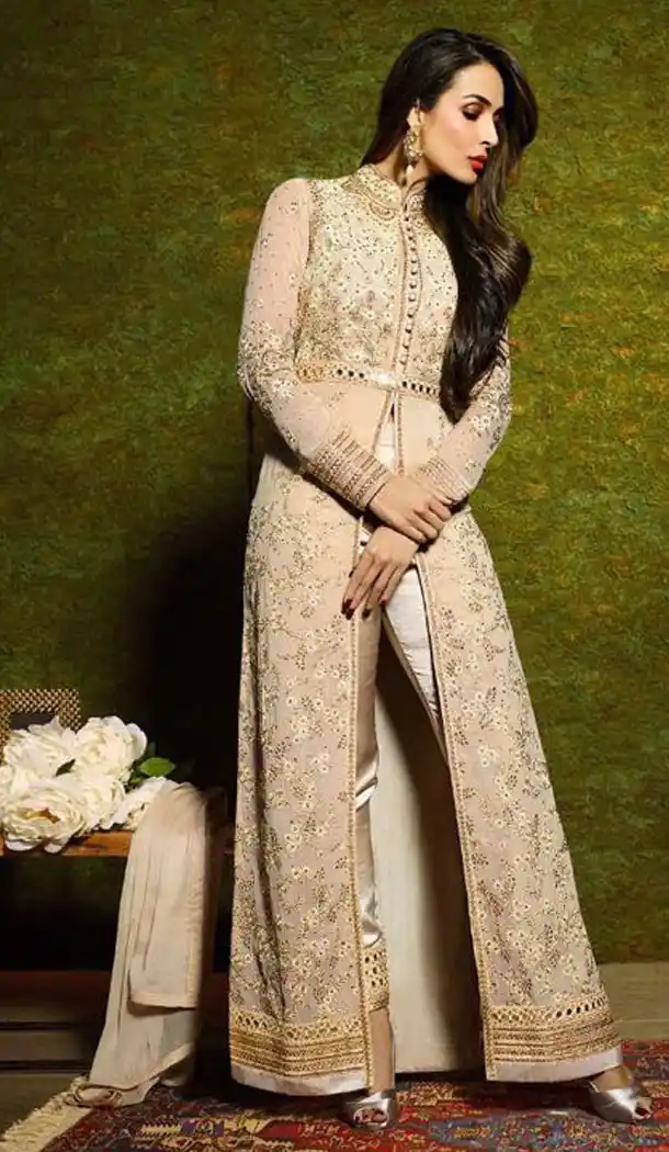 Bollywood Actress Malaika Arora Khan In Tan Brown Color Stitched Kameez with Dupatta | FH441669721