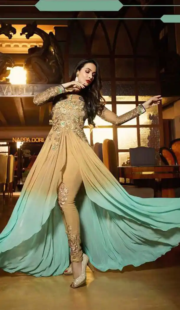 Bollywood Actress Malaika Arora Khan In Tan Brown Color Stitched Kameez with Dupatta | FH441669724