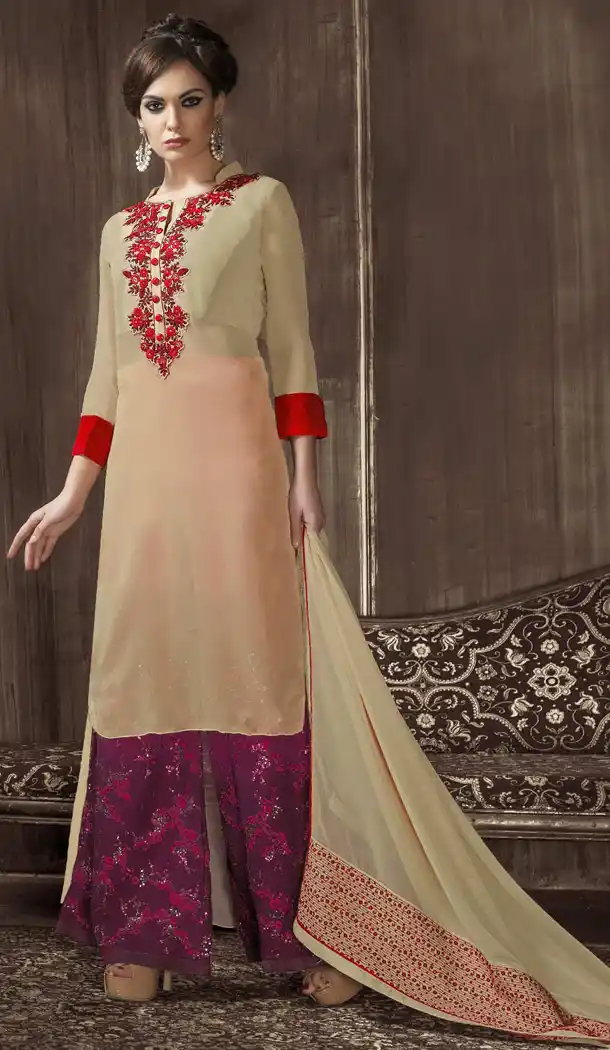 Tan Brown Color and Georgette Fabric Party Wear Stitched Salwar Suit with Matching Dupatta | FH441769728
