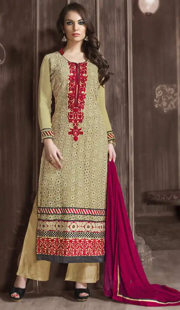 Tan Brown Color and Georgette Fabric Party Wear Stitched Salwar Suit with Matching Dupatta | FH441769731