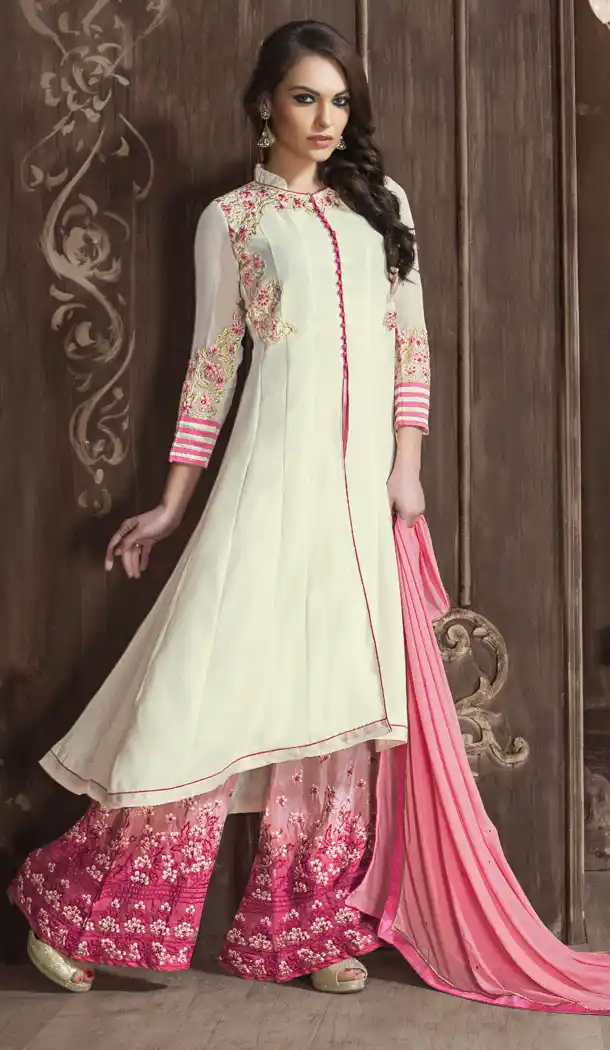 Off White Color and Georgette Fabric Party Wear Stitched Salwar Suit with Matching Dupatta | FH441769732