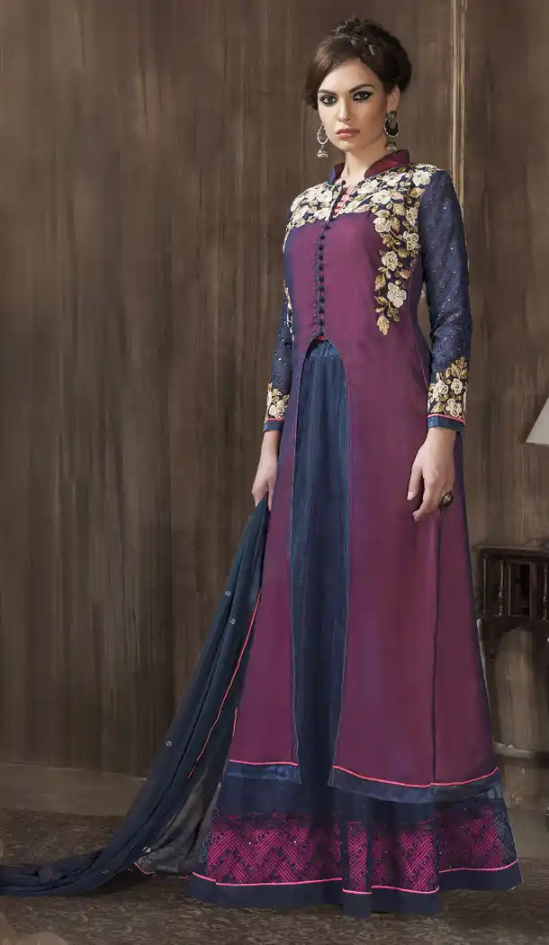 Wine Color and Georgette Fabric Party Wear Stitched Salwar Suit with Matching Dupatta | FH441769733