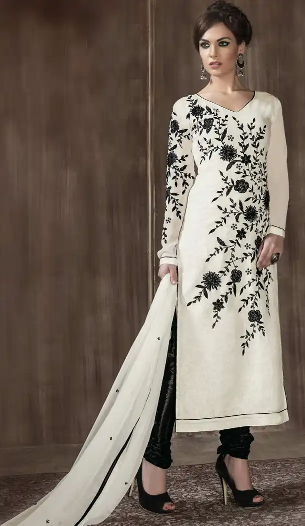 Off White Color and Georgette Fabric Party Wear Stitched Salwar Suit with Matching Dupatta | FH441769735