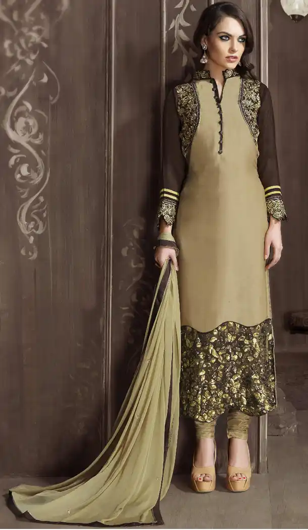 Tan Brown Color and Velvet Fabric Party Wear Stitched Salwar Suit with Matching Dupatta | FH441769736