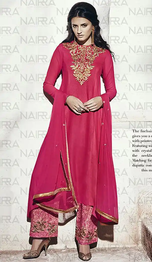 Magenta Color Georgette Party Wear Designer Stitched Palazzo Suits with Dupatta | FH441869738