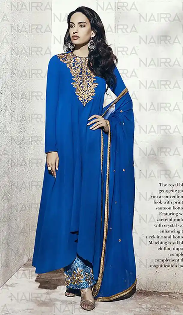 Blue Color Georgette Party Wear Designer Stitched Palazzo Suits with Dupatta | FH441869739