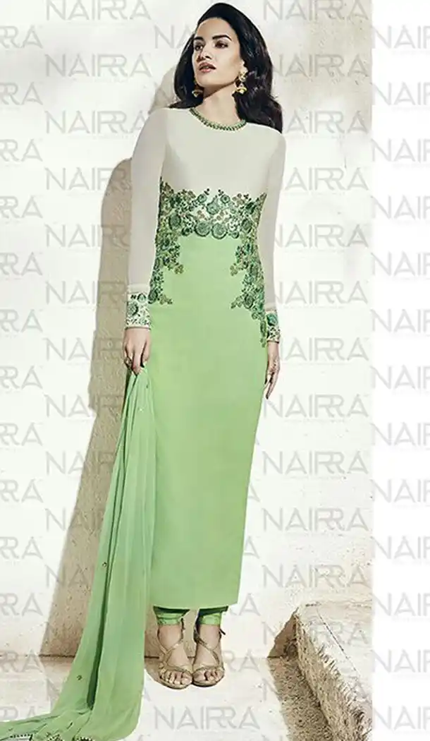 Aloe Vera Green Color Georgette Party Wear Designer Stitched Palazzo Suits with Dupatta | FH441869741