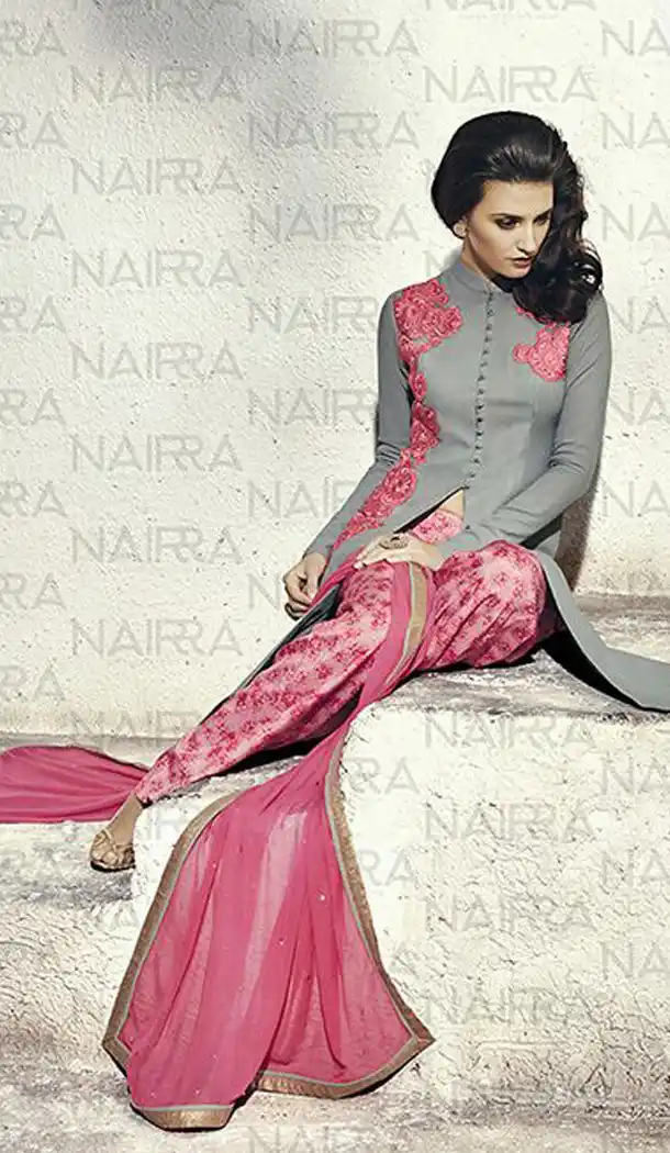 Slate Gray Color Georgette Party Wear Designer Stitched Palazzo Suits with Dupatta | FH441869744