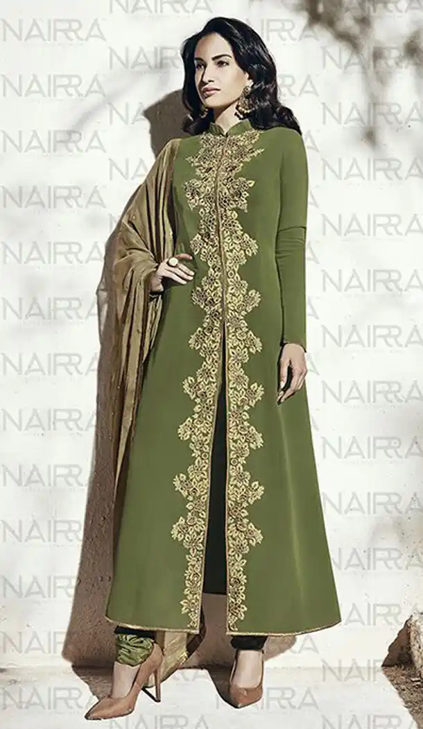 Mehendi Green Color Georgette Party Wear Designer Stitched Palazzo Suits with Dupatta | FH441869755