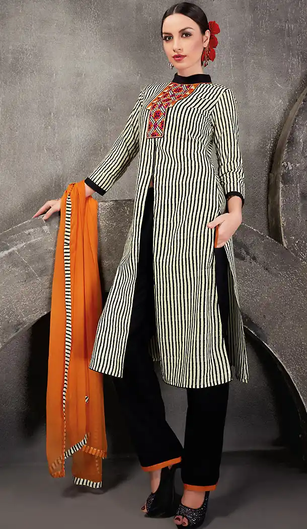 Off White Color Cotton Fabric Casual Formal Stitched Dresses with Dupatta | FH441969756