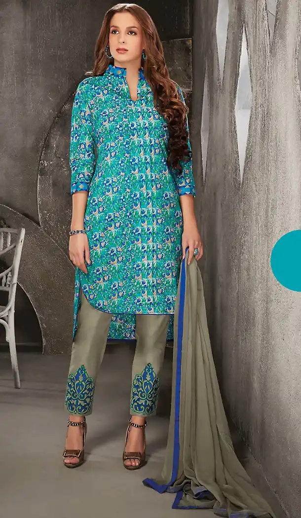 Emerald Color Cotton Fabric Casual Formal Stitched Dresses with Dupatta | FH441969757