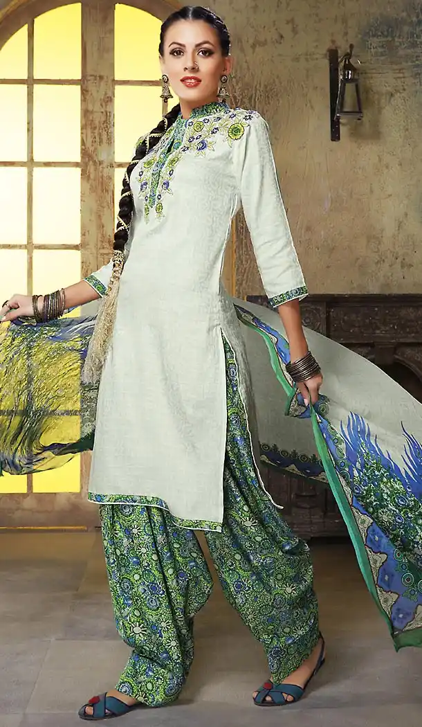 Off White Color Cotton Punjabi Patiyala Stitched Suits with Dupatatta | FH442069762