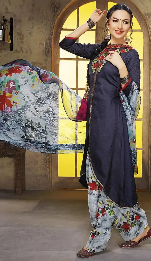 Navy Blue Color Cotton Punjabi Patiyala Stitched Suits with Dupatatta | FH442069763