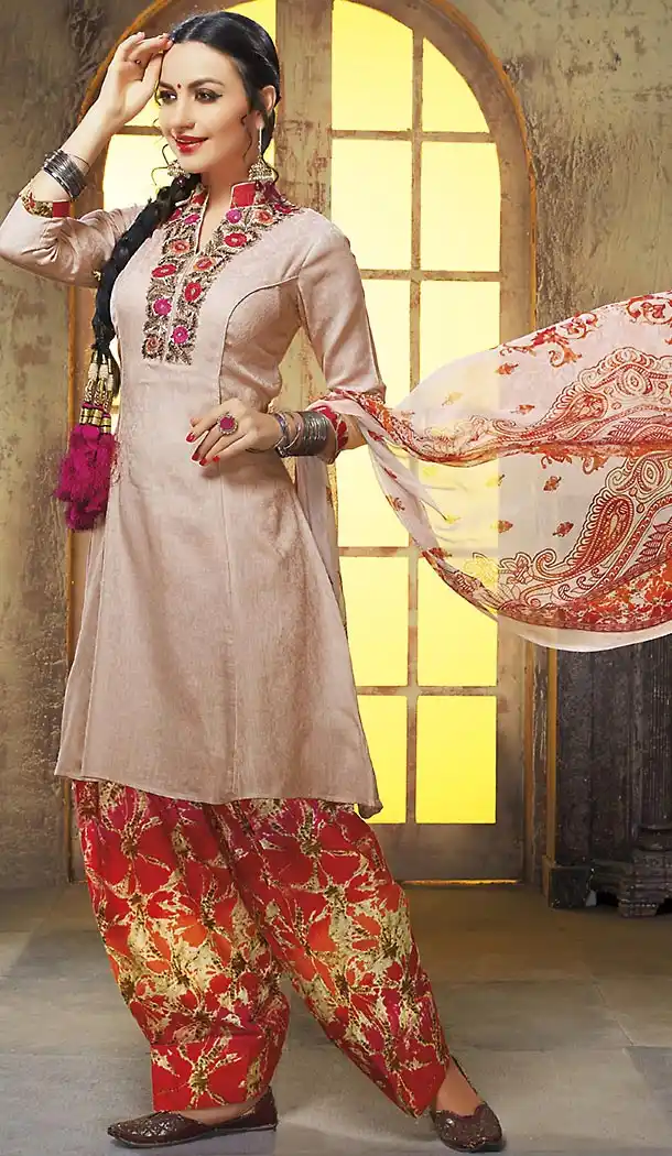 Tan Brown Color Cotton Punjabi Patiyala Stitched Suits with Dupatatta | FH442069764