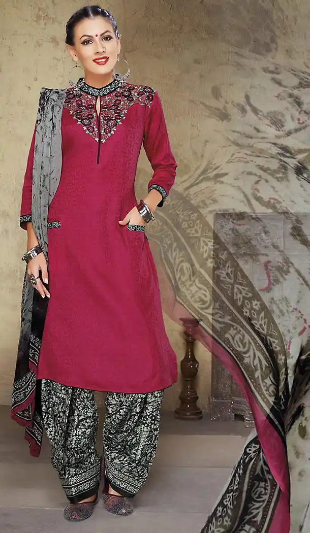 Magenta Color Cotton Punjabi Patiyala Stitched Suits with Dupatatta | FH442069765