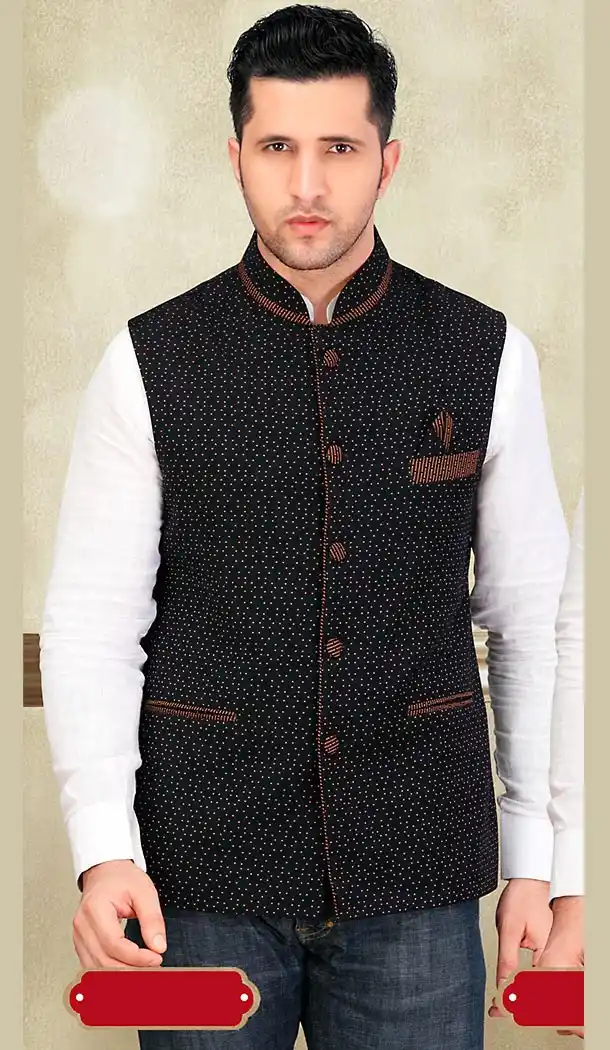 Blue Color Imported Fabric Traditional Look Mens Ethnic Waist Coats | FH442669885