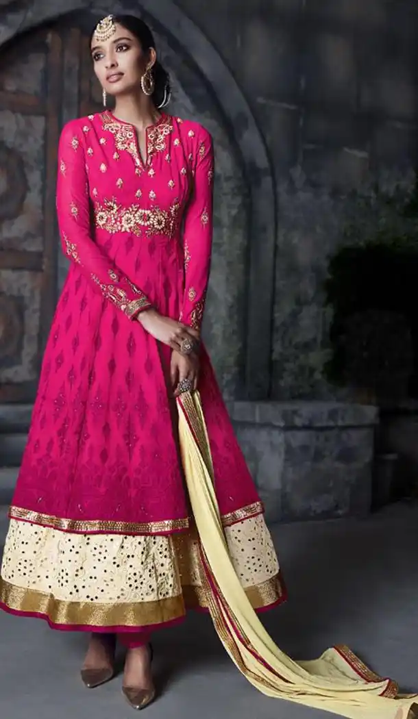 Deep Pink Color Georgette Anarkali Salwar Stitched Suits with Dupatatta | FH442869831