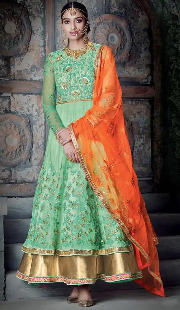 Aloe Vera Green Color Net Anarkali Salwar Stitched Suits with Dupatatta | FH442869833