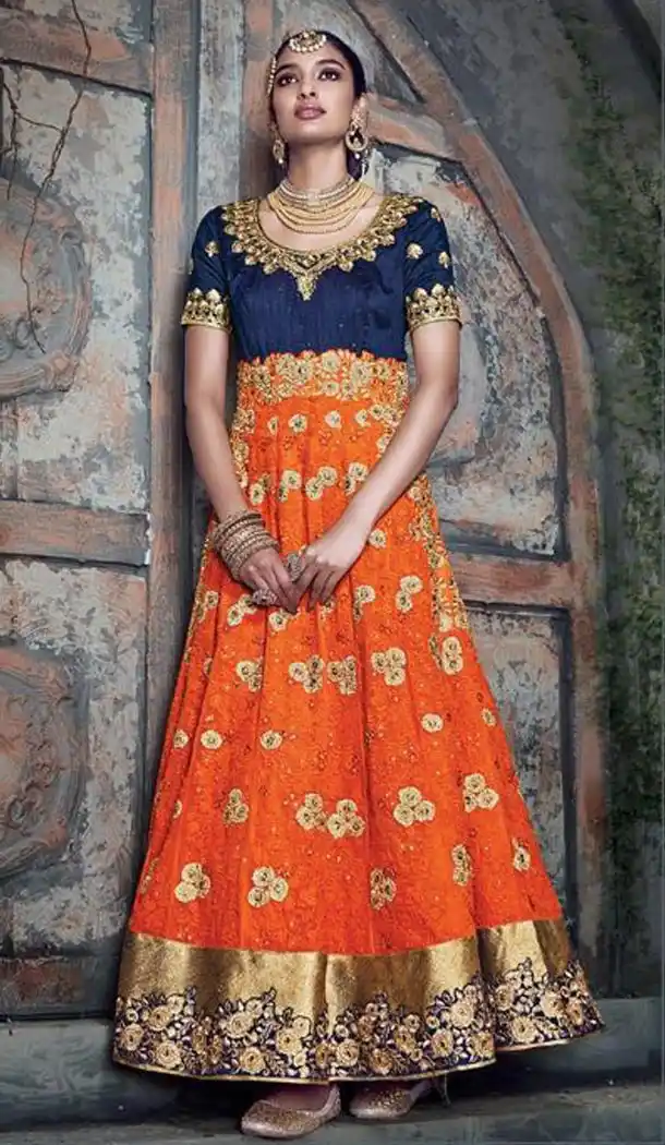 Deep Orange Color Georgette Anarkali Salwar Stitched Suits with Dupatatta | FH442869836