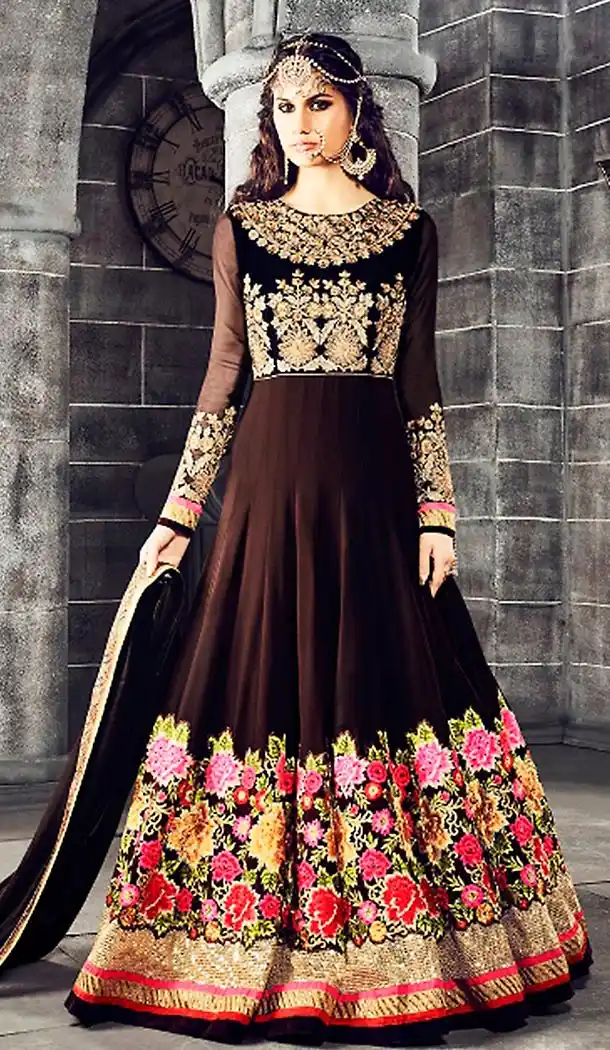 Chocolate Color Georgette Long Anarkali Salwar Stitched Suits with Dupatatta | FH443169892