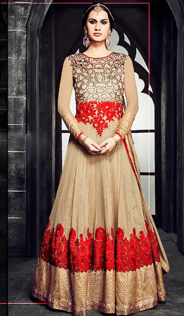 Tan Brown Color Georgette Long Anarkali Salwar Stitched Suits with Dupatatta | FH443169893