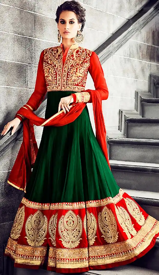 Chrome Green Color Georgette Long Anarkali Salwar Stitched Suits with Dupatatta | FH443169894