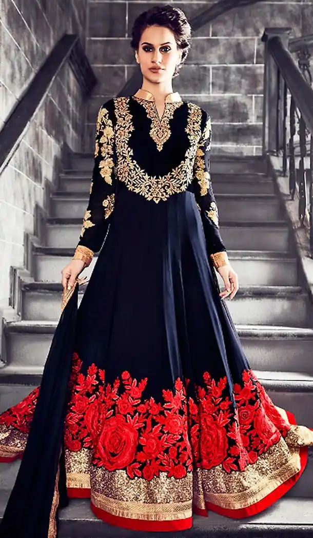 Navy Blue Color Georgette Long Anarkali Salwar Stitched Suits with Dupatatta | FH443169895