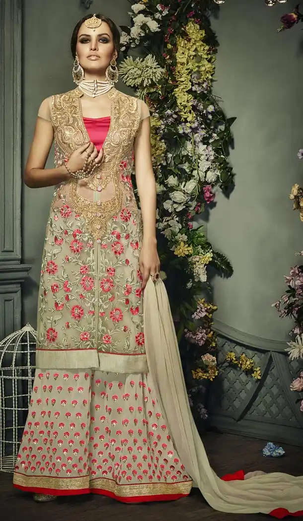 Dove Color Net Fabric Party Wear Stitched Gowns with Dupatta | FH443269898